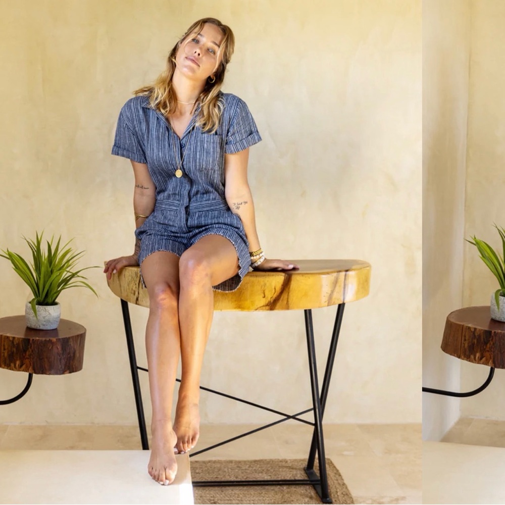 Carve Designs- Nyla Linen Romper / Navy Texture - XL